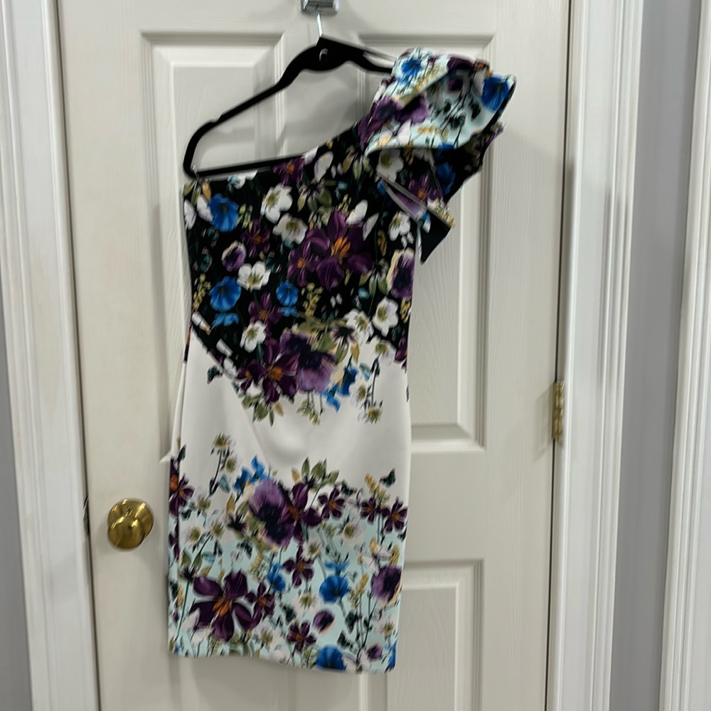Fitted, one shoulder dress
